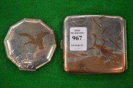 A Japanese silver and mixed metal cigarette case engraved with geese together with a similar
