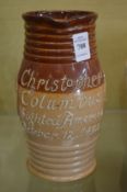 Royal Doulton salt glazed jug commemorating Christopher Columbus.