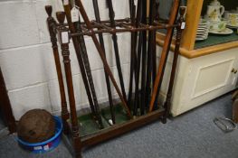 A wooden stick stand.