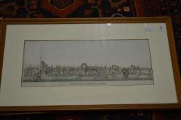 A set of three colour engravings depicting horse racing scenes.