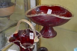 Two ruby glass bowls.