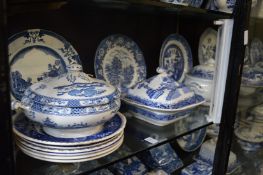 A large quantity of blue and white to include meat dishes, plates etc.