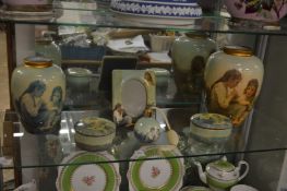 A decorative dressing table set to include vases, picture frame etc.