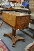 A 19th century mahogany drop leaf work table with a single drawer and a deep drawer to one end on