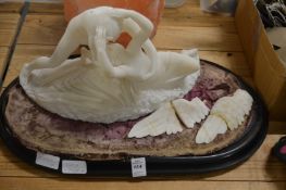 A Victorian carved alabaster group of cupid and psyche (af).