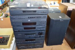 A Sony stacking Hi-Fi system with pair of speakers.