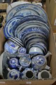 A quantity of Chinese and Japanese blue and white china to include plates, teapots etc.