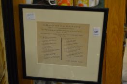 Disposition of the Fireworks, by order Honorable Artillery Company 1783, framed and glazed.