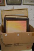 Box of assorted paintings and prints etc.