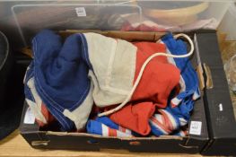 A Union Jack and a very long naval pennant.