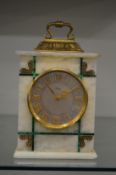 A good Swiss alabaster and malachite small mantel clock.