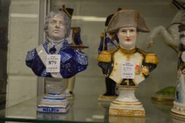 Two small porcelain busts depicting Nelson and Napoleon.