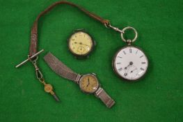 A Gentleman's silver cased pocket watch, a Ladies silver wrist watch with mesh bracelet and
