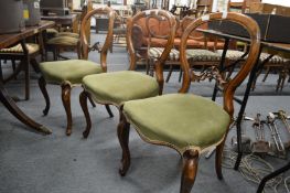 A set of three Victorian walnut dining chairs (faults).