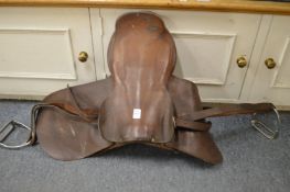 A leather saddle.