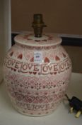 An Emma Bridgewater love themed table lamp.