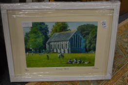 A group of modern paintings and prints.