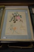 A set of three Chinese embroidered pictures depicting birds, insects and flowers.