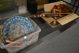 Two boxes miscellaneous to include old tennis rackets.