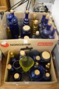Blue glass storage bottles and jars etc.