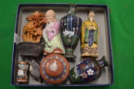 Various Oriental works of art to include small cloisonne vases.