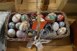 Decorative egg shaped boxes, egg cups etc.