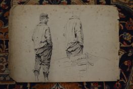 Pencil figure sketches, unframed.