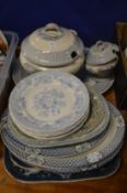 A quantity of blue and white china.