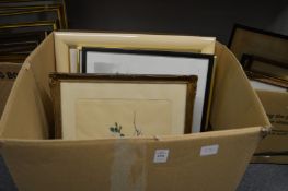 A box of paintings and prints etc.