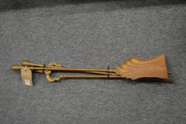 A set of three Victorian brass and steel fire irons.