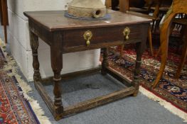 An early oak single drawer side table (reduced in height).