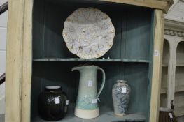 A decorative porcelain dish, a jug and two vases.