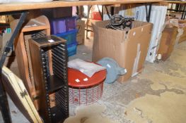 Household and garden miscellaneous to include saddle racks, a radiator, a large pulley etc.