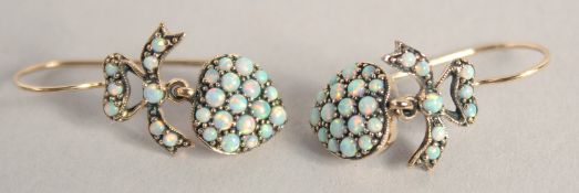 A PAIR OF GOLD, OPAL HEART SHAPED EARRINGS.
