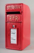 A RED PAINTED CAST IRON REPLICA POST OFFICE BOX. 1ft 11ins high, 9ins wide.