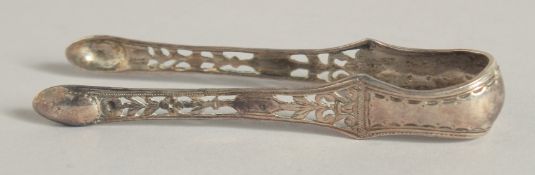 A PAIR OF GEORGE III SILVER PLATED SUGAR TONGS, unmarked, circa. 1770.