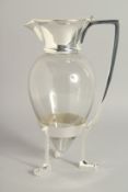 A LARGE CHRISTOPHER DRESSER DESIGN SILVER PLATED CROWS FOOT CLARET JUG..