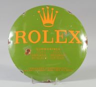A GREEN ENAMEL ROLEX SIGN. 11.5ins diameter.