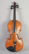 A VIOLIN IN A CASE, one piece back, with a bow. 23.5ins long.