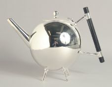 A LARGE CHRISTOPHER DRESSER DESIGN SILVER PLATED GLOBULAR TEA POT.