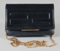 A GOOD FENDI BLACK CROCODILE SHOULDER BAG. 19cm long, 12 cm high, long gilt strap, 60cm.