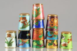 TWELVE VARIOUS CLOISONNE THIMBLES.