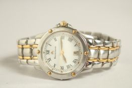 A MAURICE LACROIX STAINLESS STEEL AND GOLD WRIST WATCH No. 69709 complete with box, papers and spare