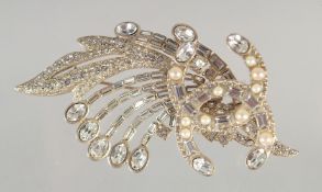 A SUPERB CHANEL BRILLIANTS AND SEA PEARLS SPRAY BROOCH. 8cm long x 4cm high.