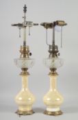 A PAIR OF DECORATIVE VASE SHAPED OIL LAMPS converted to elecricity. 2ft high.