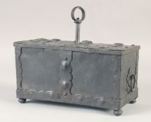 17TH IRON CHEST, the top opens to reveal a mechanism in the lid with iron bonding to the sides,