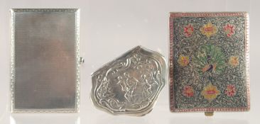 A GERMAN .900 SILVER CIGARETTE CASE, 3.25ins long, an 18th CENTURY CONTINENTAL SILVER BOX, 2.5ins