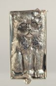 A SILVER CAT VESTA CASE set with diamonds and sapphires.