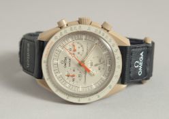 A GOOD OMEGA SWATCH SPEEDMASTER WRIST WATCH MOON WATCH.