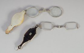 TWO FOLDING PAIRS OF SPECTACLES, mother of pearl and tortoiseshell. (2).
